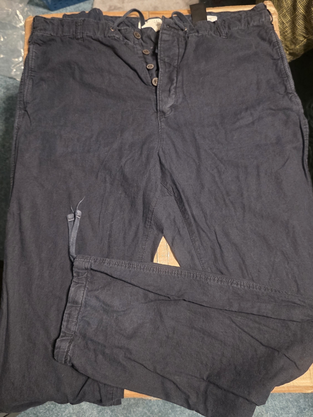 H&M Men's Navy Button-Fly Linen/Cotton Blend Resort Pants 38x30